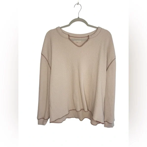 MADEWELL Waffle Split-Neck Crop Tee in Antique Cream Size XXL - Picture 2 of 8